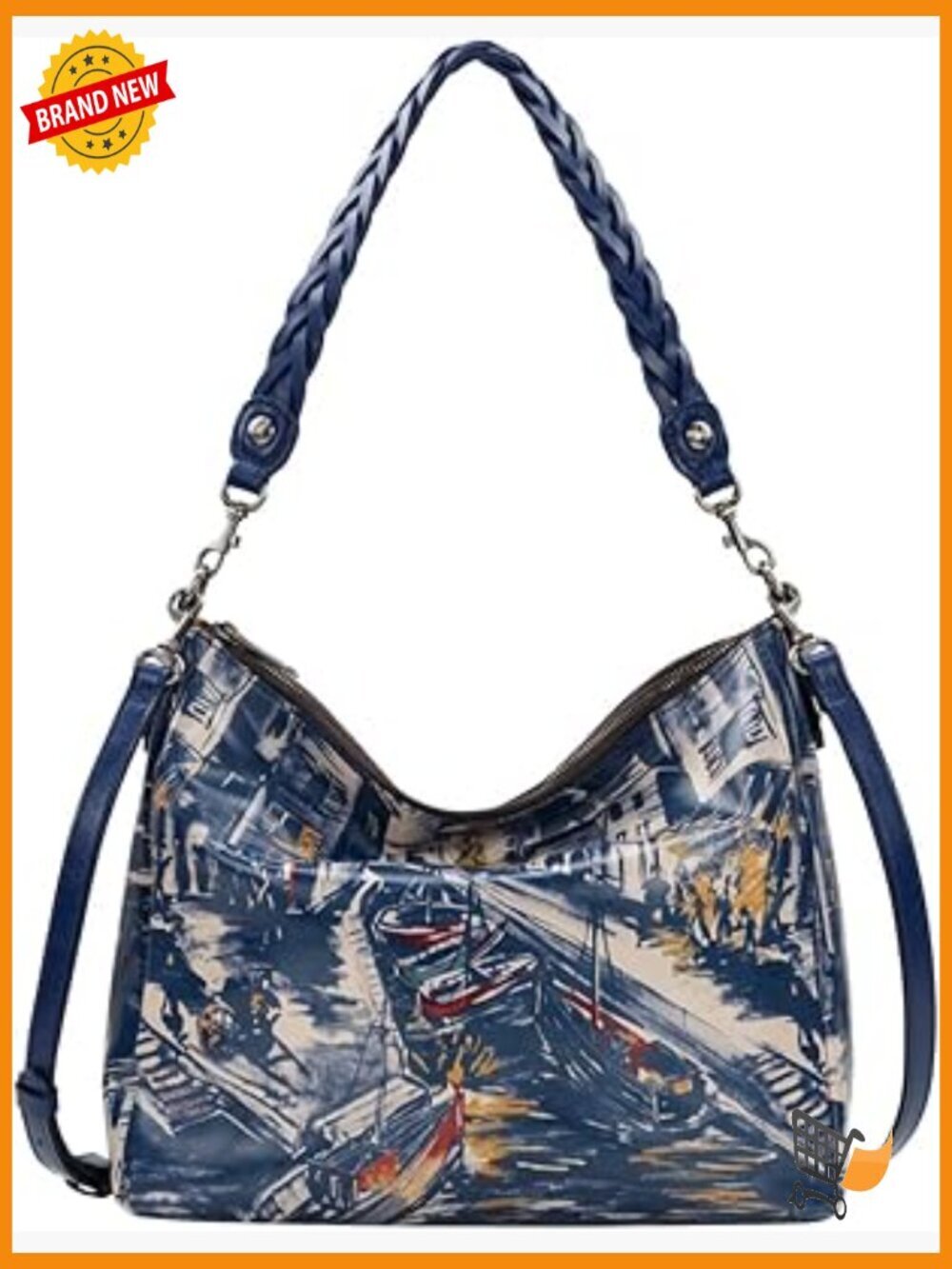 Genuine Leather Hobo Crossbody Bag with Braided Handle